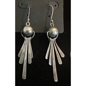 Vintage sterling silver Earrings Beaded Sun Spiked Western Mexico Fringed ATI